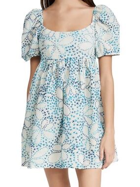 Ciao Lucia Delfina Dress Floral Blue Gauze Puff Sleeve Babydoll Large L